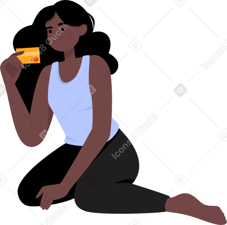 sitting girl with a bank card in her hands Illustration in PNG, SVG