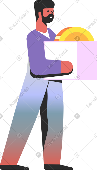 Man holding box with coin PNG, SVG