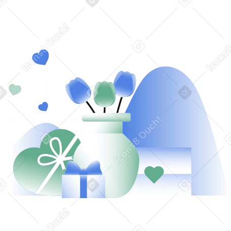 Fiori in vaso, regali e lettera per san valentino PNG, SVG