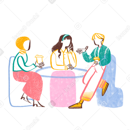 Three women talking while drinking coffee PNG, SVG