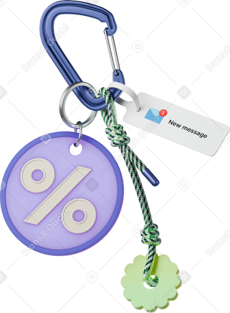 3D keychain with percent sign and new message sign PNG, SVG