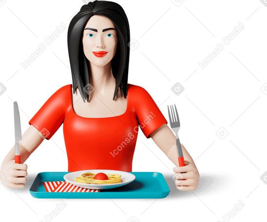 3D woman and spaghetti PNG, SVG