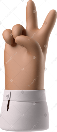 3D Brown skin hand showing v sign Illustration in PNG, SVG