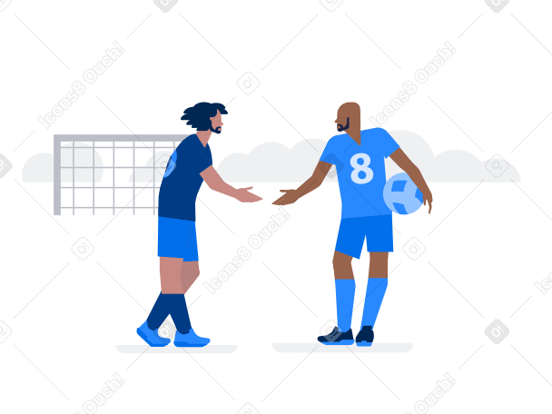 Male football players greeting each other with handshake on the field Illustration in PNG, SVG