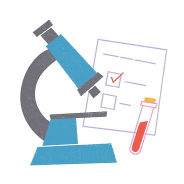 Microscope, chemical flask and document as biological analysis PNG, SVG