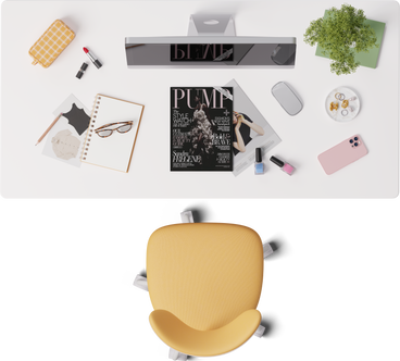 top view of desk with fashion magazines PNG, SVG