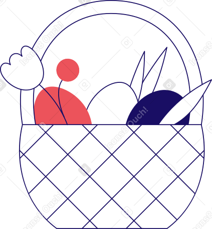 装有复活节彩蛋和鲜花的篮子 PNG, SVG