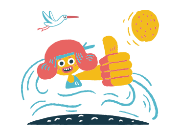 Woman swimming and showing thumbs up PNG, SVG