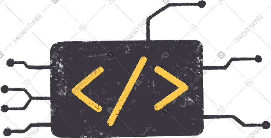 black rectangle as chip and parentheses sign for programming PNG, SVG