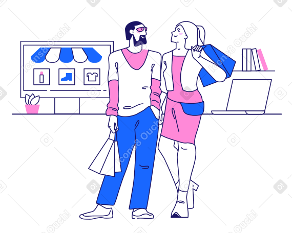 Man and woman shopping online Illustration in PNG, SVG