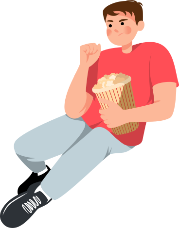 serious boy with popkorn PNG, SVG