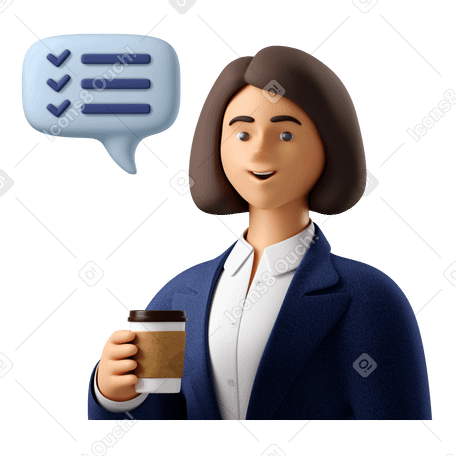 3D Businesswoman with coffee prasing a great job Illustration in PNG, SVG
