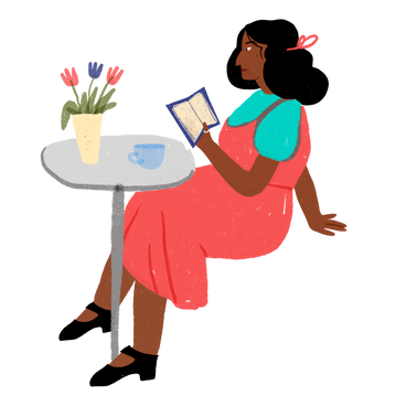 在咖啡馆里看书的女人 PNG, SVG