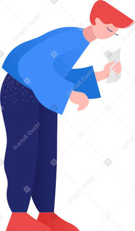 man leaning over holding paper Illustration in PNG, SVG