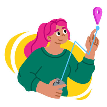 Young woman using geolocation and creating route PNG, SVG