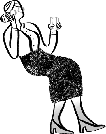 black and white woman office worker in glasses sitting with a phone PNG, SVG