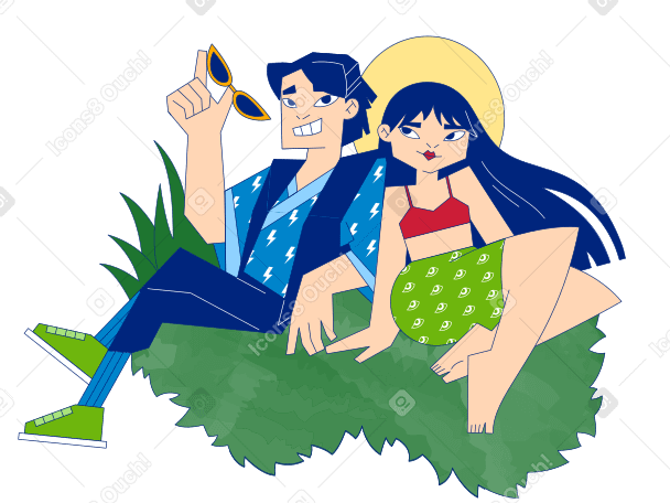 Couple on the grass Illustration in PNG, SVG