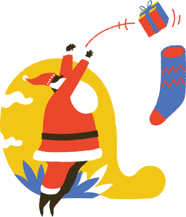 Санта бросает подарок в носок в PNG, SVG