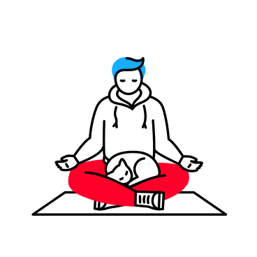 Man meditating in lotus position with cat PNG, SVG