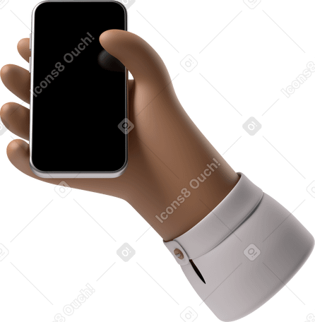 3D Mão de pele marrom segurando um telefone PNG, SVG