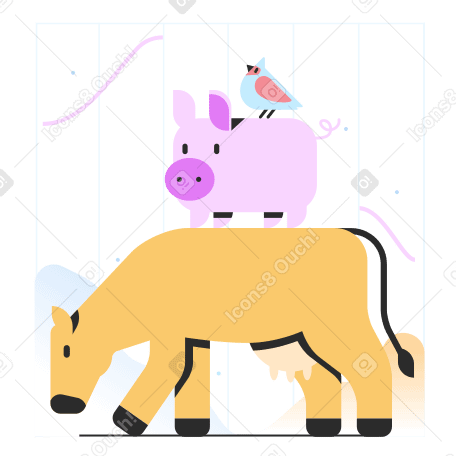 Cow, pig and bird as team PNG, SVG