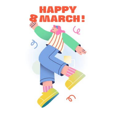 Lettering Happy 8 March! with girl PNG, SVG