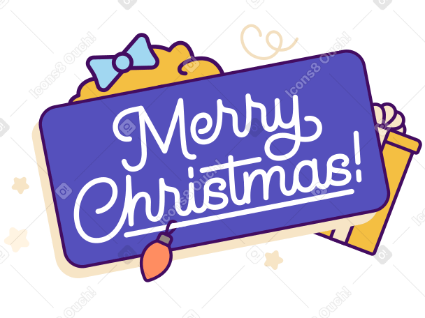 Lettering Merry Christmas with gift box and christmas wreath text PNG, SVG