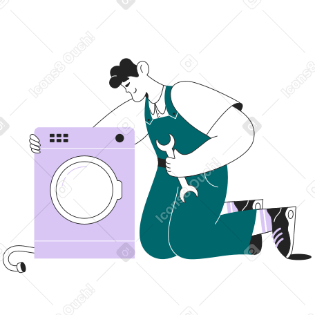 Man fixing washing machine Illustration in PNG, SVG