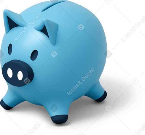 3D Left side view of blue piggy bank Illustration in PNG, SVG