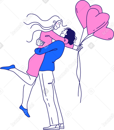 man holds woman in his arms with heart shaped balloons PNG, SVG