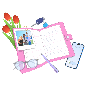 Businesswoman's essentials, writing in a planner PNG, SVG