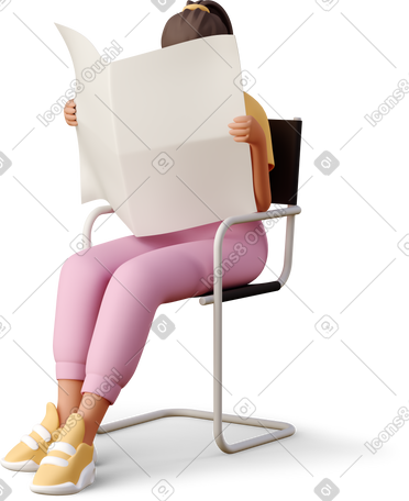 3D young woman with newspaper PNG, SVG