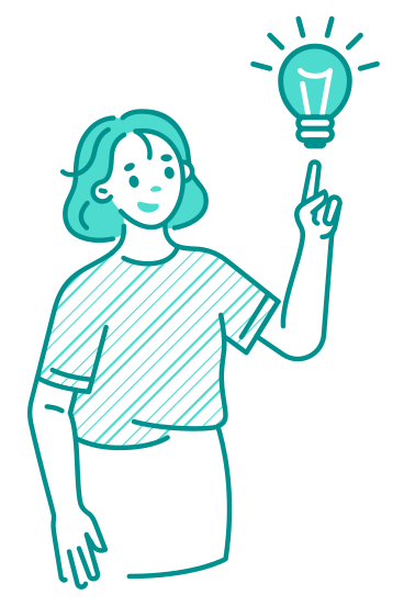 Young woman pointing at idea light bulb PNG, SVG