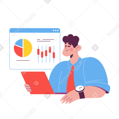  Man studying analytics on laptop Illustration in PNG, SVG
