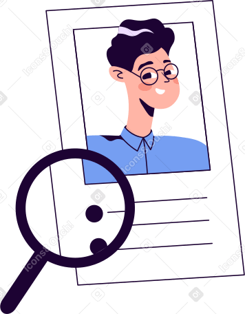 resume card with a photo of a man and a magnifying glass Illustration in PNG, SVG