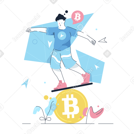 Man feels the precariousness of bitcoin Illustration in PNG, SVG
