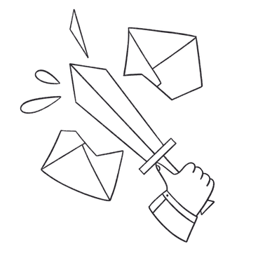 Hand with sword tearing envelope as removing spam PNG, SVG