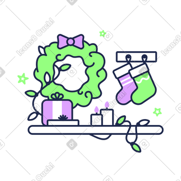 Wreath and stockings as Christmas decorations animated illustration in GIF, Lottie (JSON), AE