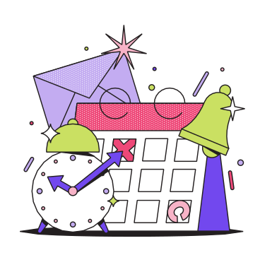 Calendar and alarm for time management animated illustration in GIF, Lottie (JSON), AE