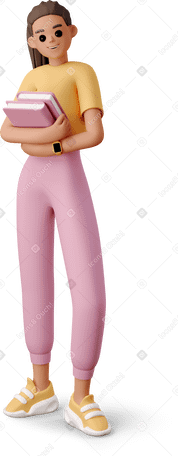 3D girl carrying books PNG, SVG