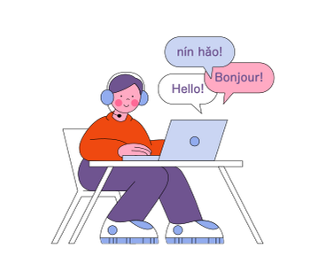 Man is taking a language course online PNG, SVG