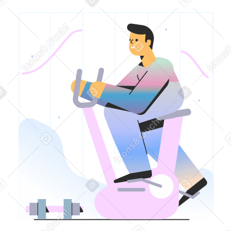 Man exercising on exercise bike Illustration in PNG, SVG