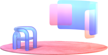 Abstrakter minimalismus mit einem farbverlaufsstuhl und schwebenden paneelen PNG, SVG