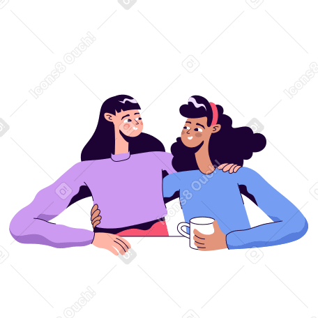 Friends met for a cup of coffee Illustration in PNG, SVG