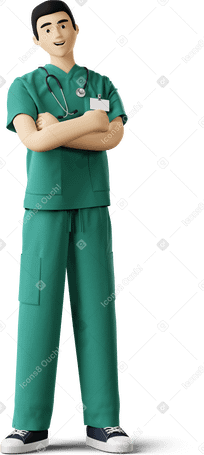 3D young doctor standing with crossed arms Illustration in PNG, SVG