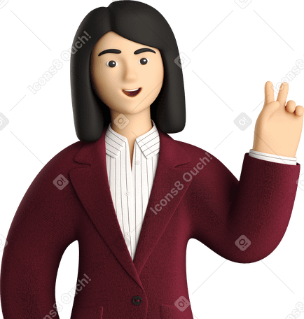 3D businesswoman in red suit with peace sign hand PNG, SVG