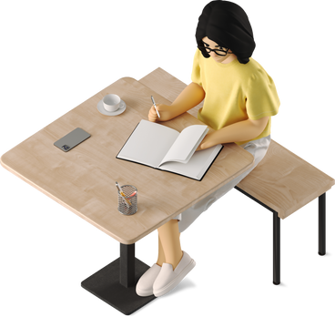 woman at work desk with book PNG, SVG