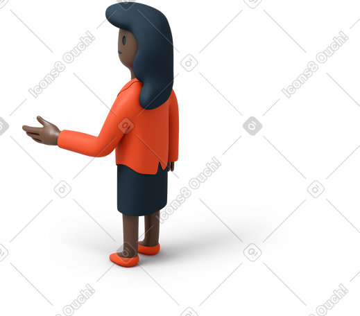 3D 黑人妇女伸出手向左看的后视图 PNG, SVG