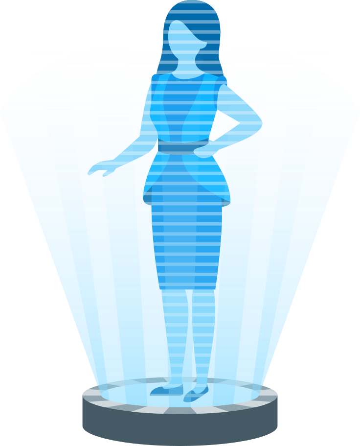 woman in holographic projector Illustration in PNG, SVG