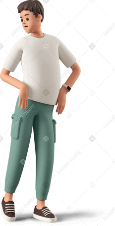 3D young man standing and posing Illustration in PNG, SVG